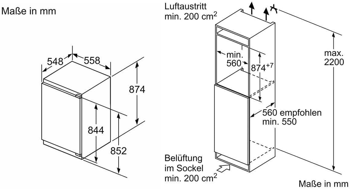  Bosch KIL22ADD1 Einbaukühlschrank  Inhalt Kühlbereich 104 Liter 