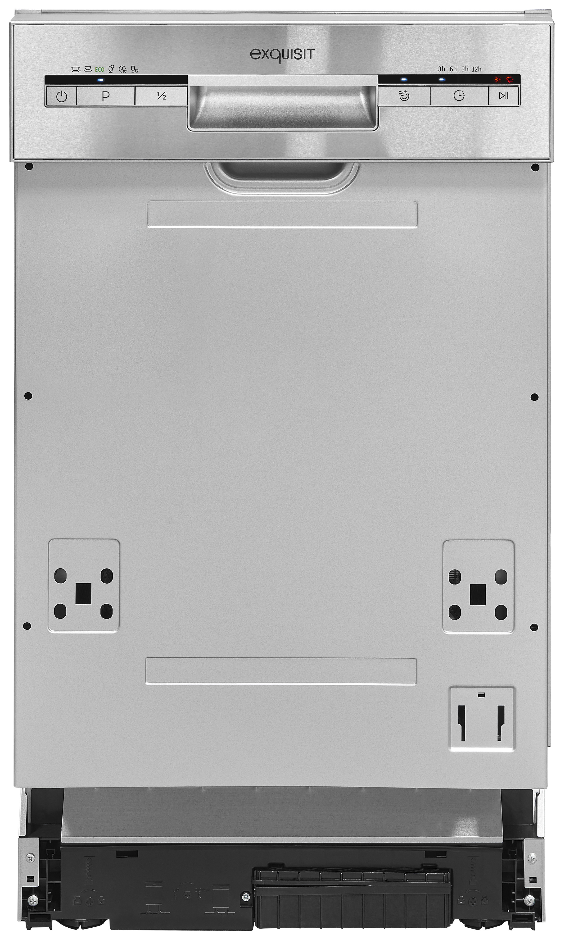 Exquisit EGSP1009-EB-030E Teilintegrierbarer Einbaugeschirrspüler, Edelstahl-Optik, 9 Maßgedecke, Energieeffizienz E