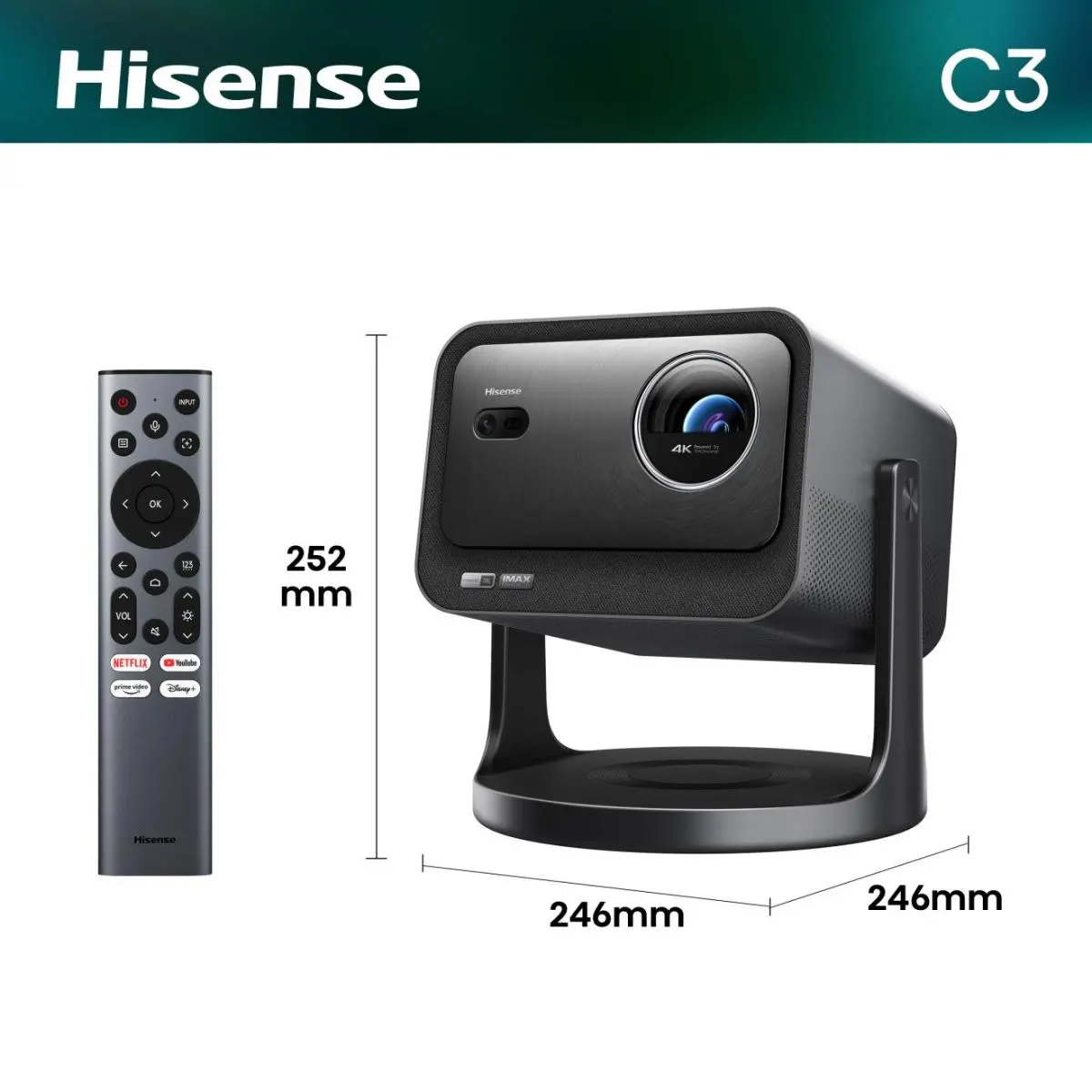 Hisense C3 Laser Projektor 4K UHD Smart Mini-Projektor | VIDAA U9 | HDR10+ | HDMI 2.1 | DTS Virtual:X | AirPlay 2