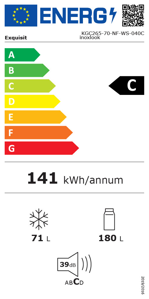 Exquisit  KGC265-70-NF-WS-040C Kühl-Gefrierkombination – 251 Liter, Wasserspender, freistehend