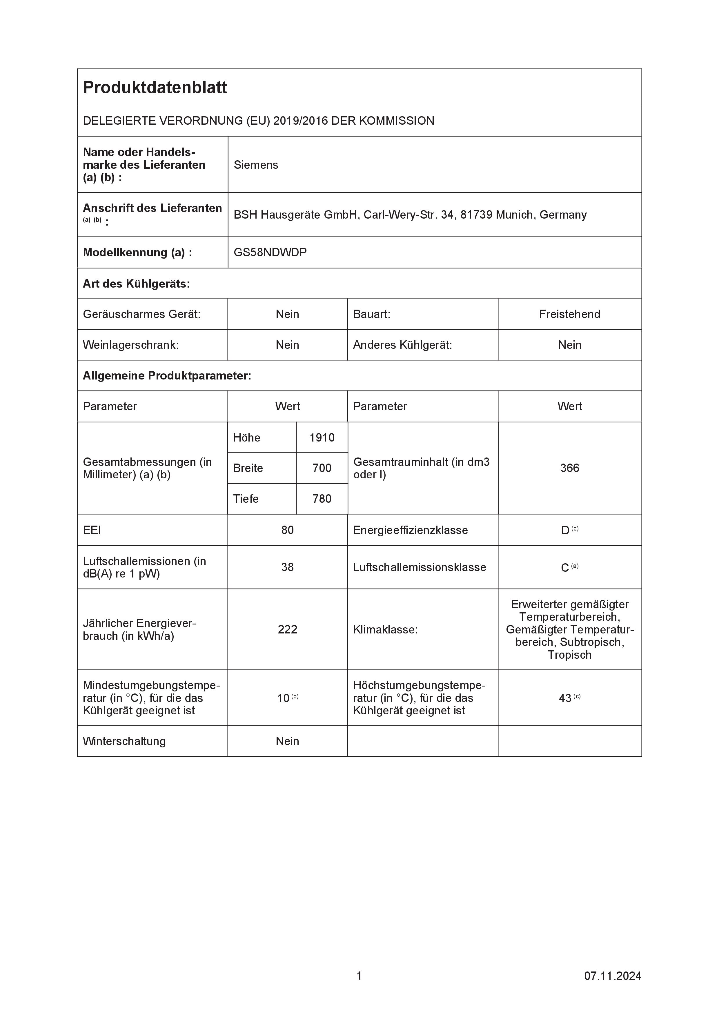 Siemens GS58NDWDP iQ500 Freistehender Gefrierschrank