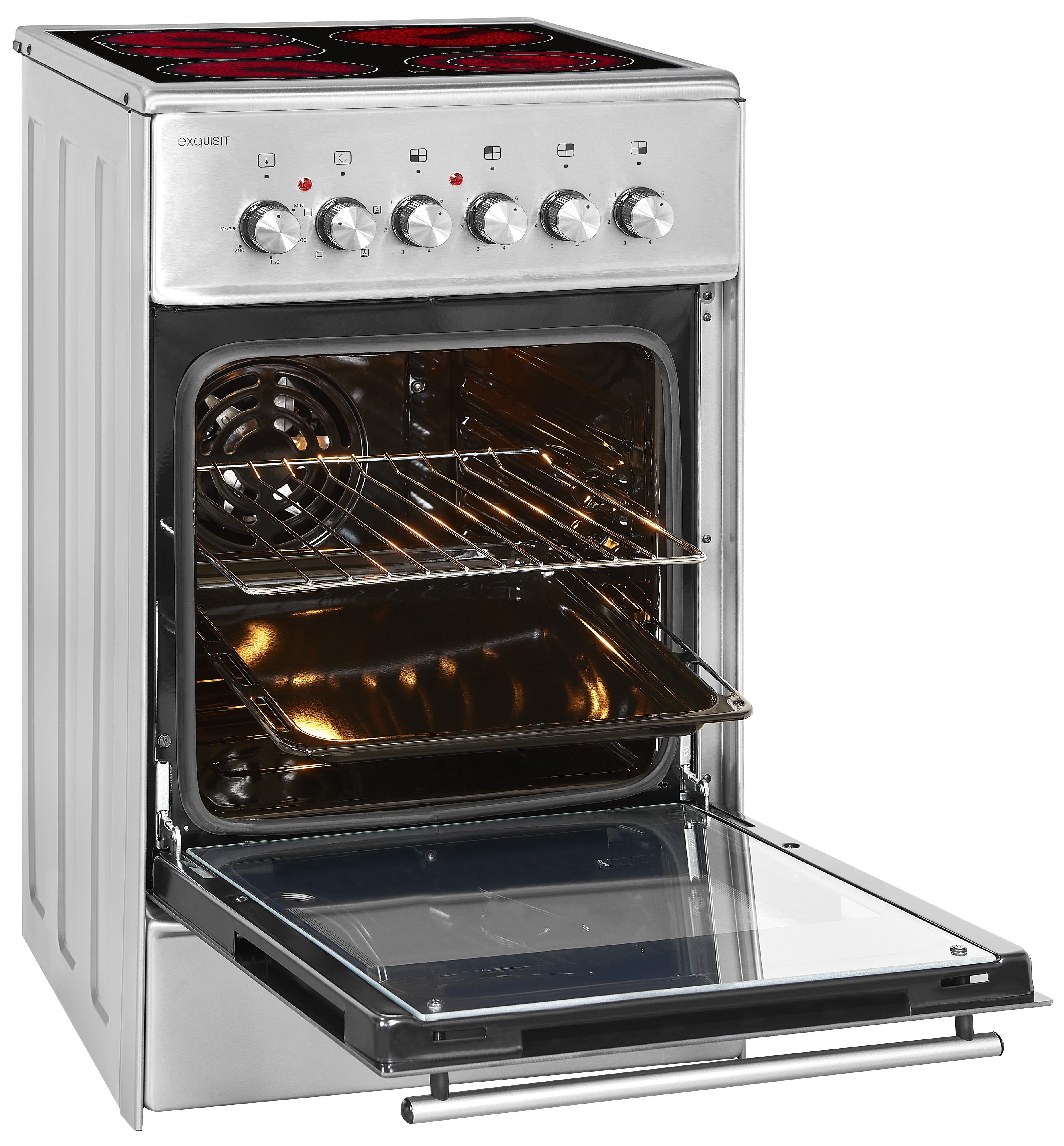 Exquisit ECM 5-4 inox Standherd mit Glaskeramik-Kochfeld, 46L, Energieeffizienzklasse A