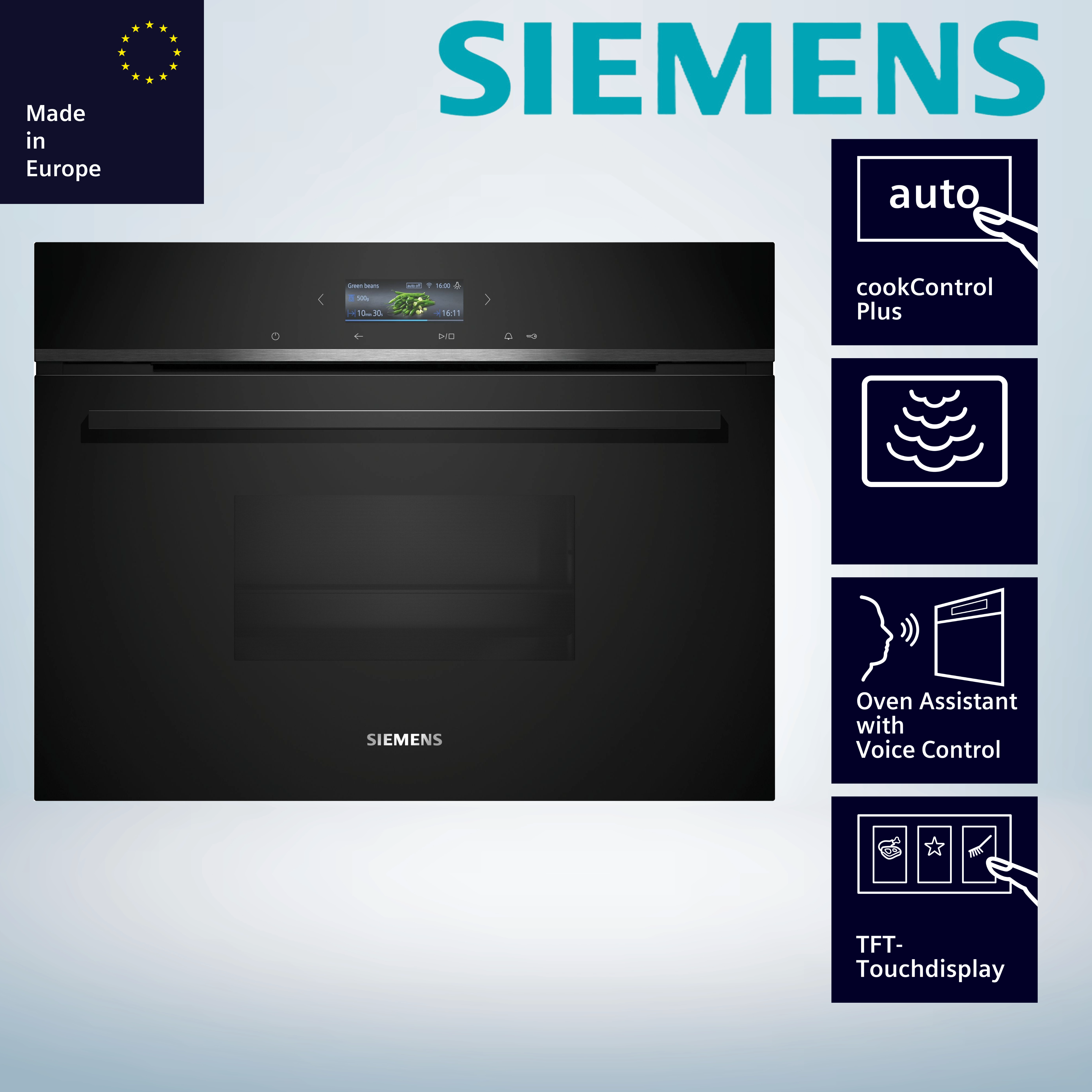 Siemens CD714GXB1 Kombidämpfer  38 Liter  1.750 Watt  max. Temperatur 100 Grad C  Dampf  WLAN-fähig