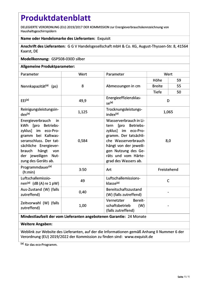 Exquisit GSP508-030D Silber Tischgeschirrspüler, kompakt, 8 Maßgedecke, Edelstahl-Optik Exquisit GSP508-030D Silber Tischgeschirrspüler, kompakt, 8 Maßgedecke, Edelstahl-Optik