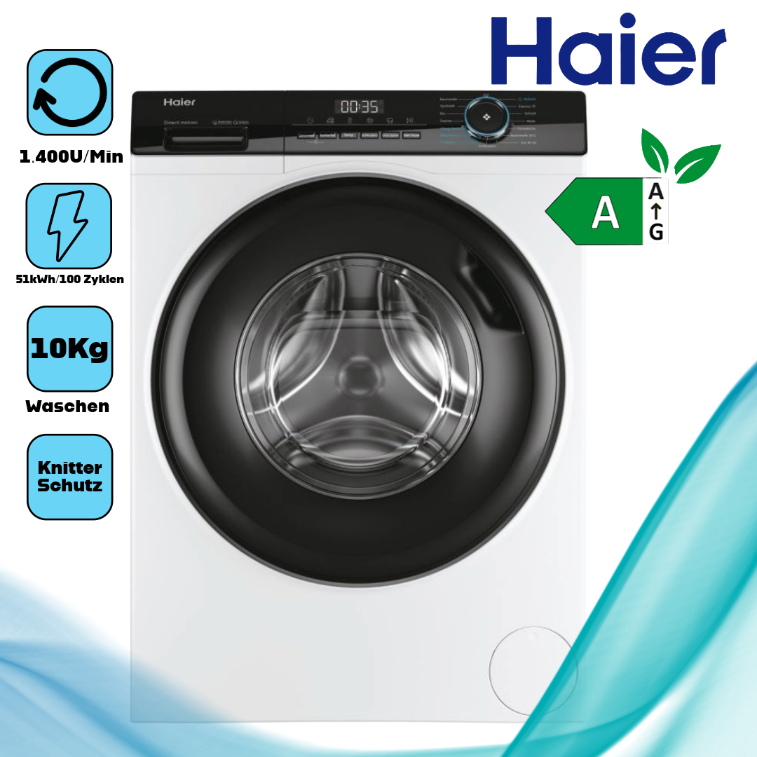 Haier HW100-B14939 Stand-Waschmaschine-Frontlader weiß