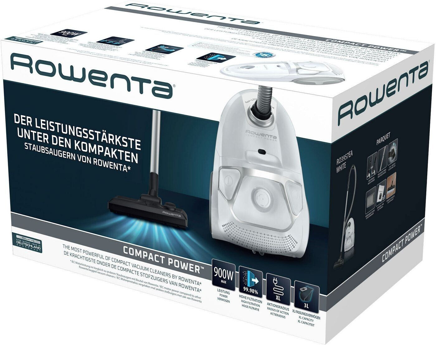Rowenta RO3957EA Compact Power Bodenstaubsauger weiß