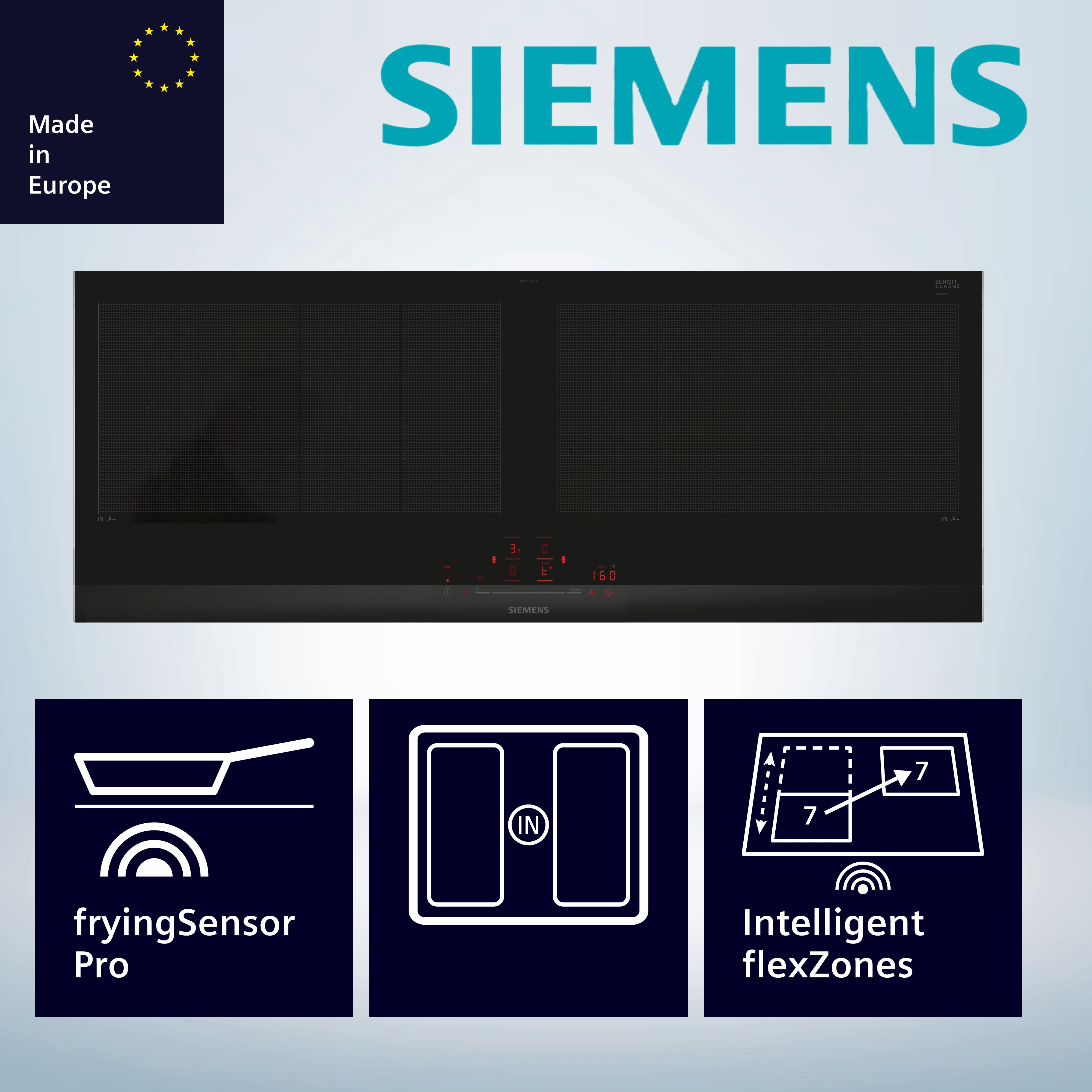 Siemens EX275HXC1E Induktionskochfeld  Profilrahmen  autark  aufliegender Einbau  Slider-Steuerung 