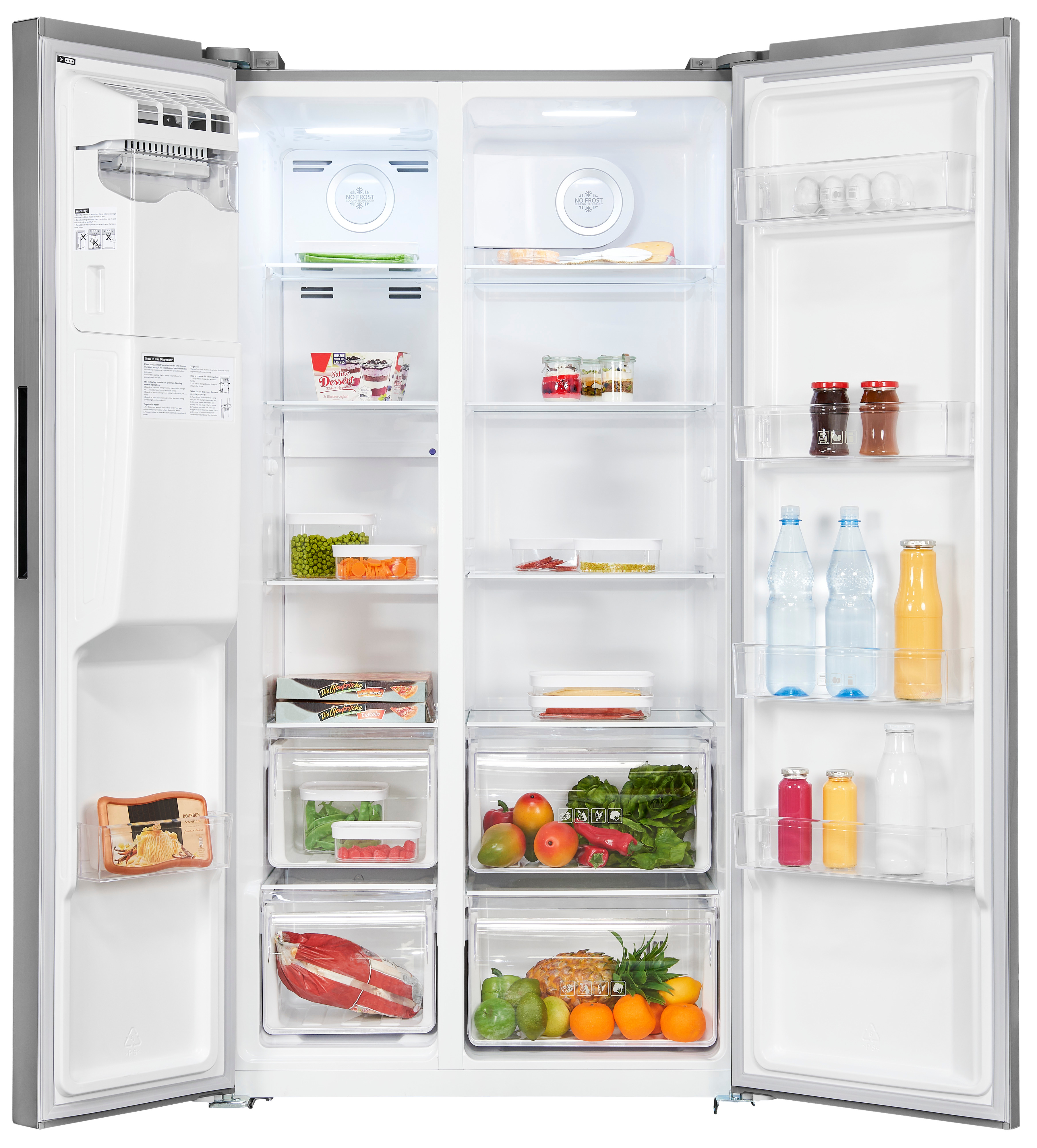 Exquisit SBS520-CF-040E inoxlook – Side-by-Side-Kühlschrank mit Eiswürfelspender, 513L, No-Frost, Silber/Grau Exquisit SBS520-CF-040E inoxlook – Side-by-Side-Kühlschrank mit Eiswürfelspender, 513L, No-Frost, Silber/Grau