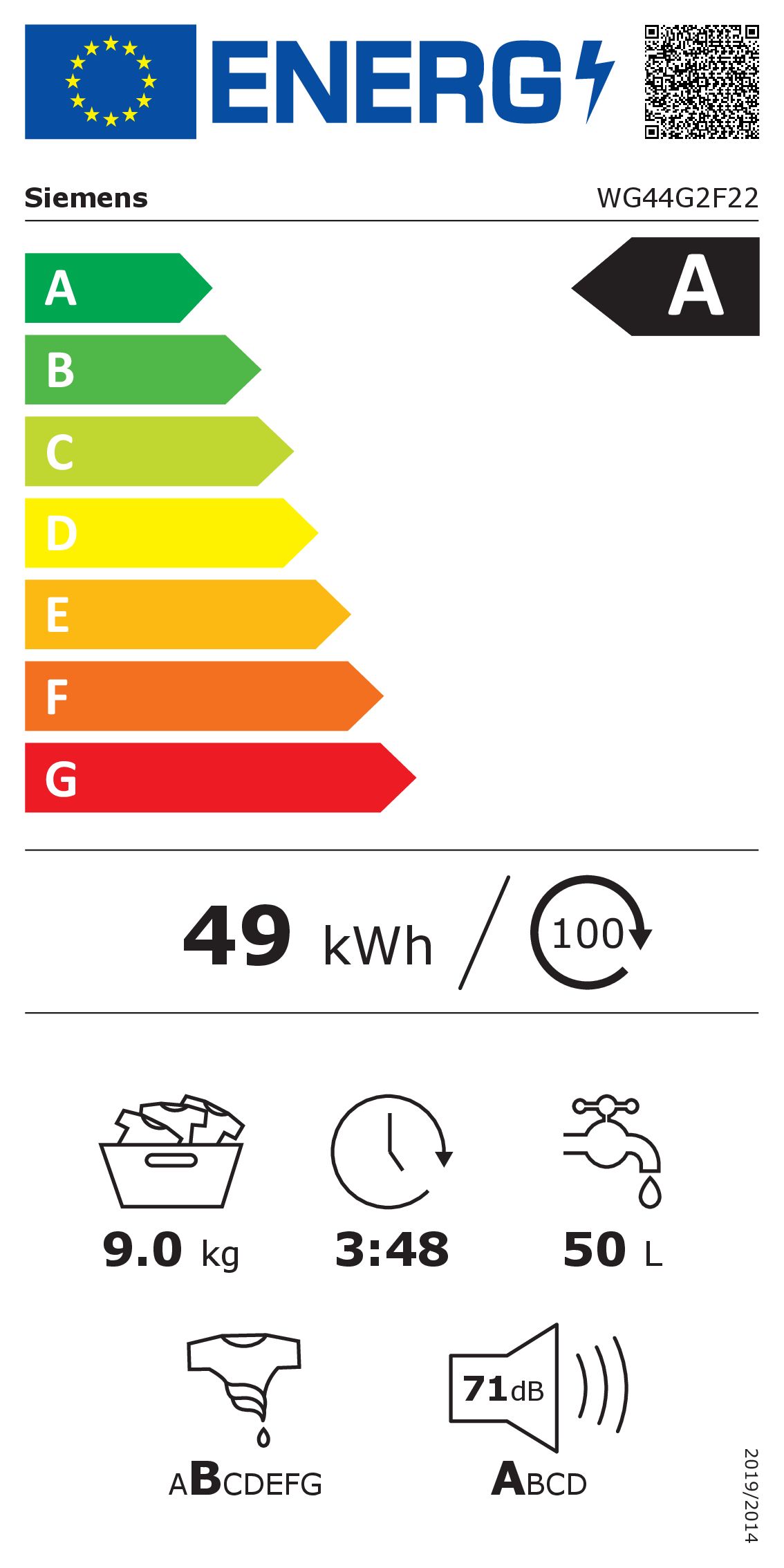 Siemens WG44G2F22 Waschmaschine, 9 kg, 1400 U/min, intelligente Dosierung Siemens WG44G2F22 Waschmaschine, 9 kg, 1400 U/min, intelligente Dosierung