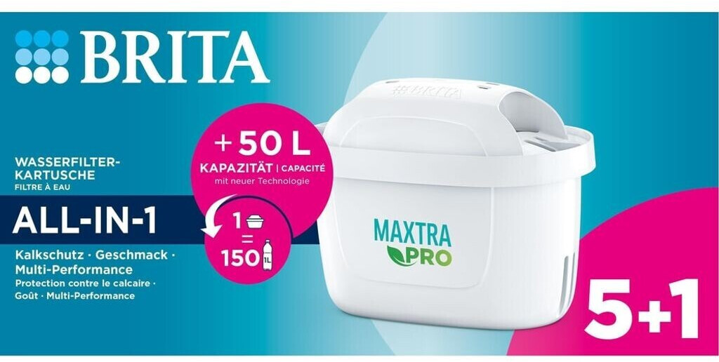 Brita MAXTRA PRO All-in-1 Pack 5+1  Tischwasserfilter  Gesamtvolumen 150 Liter