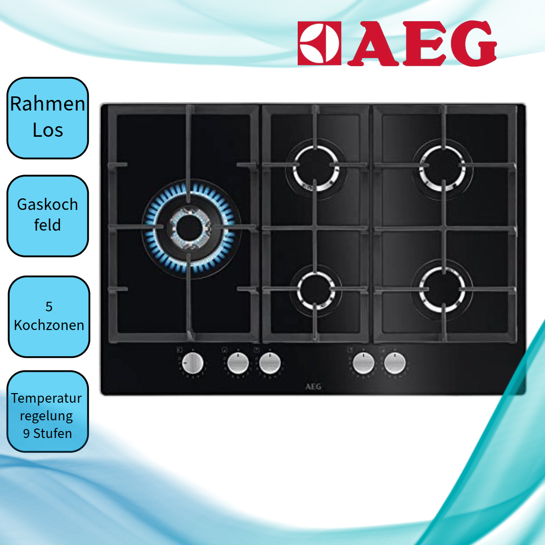 AEG HKB75820NB Gaskochfeld  autark  Standardbreite 75  Zündsicherung 