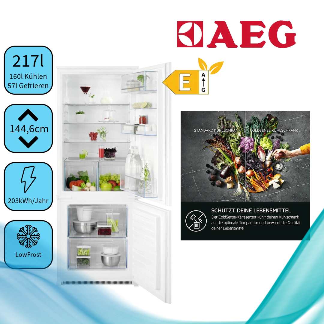 AEG TSC5S142ES Kühl-Gefrierkombination Einbau Inhalt Kühlbereich 160 Liter 