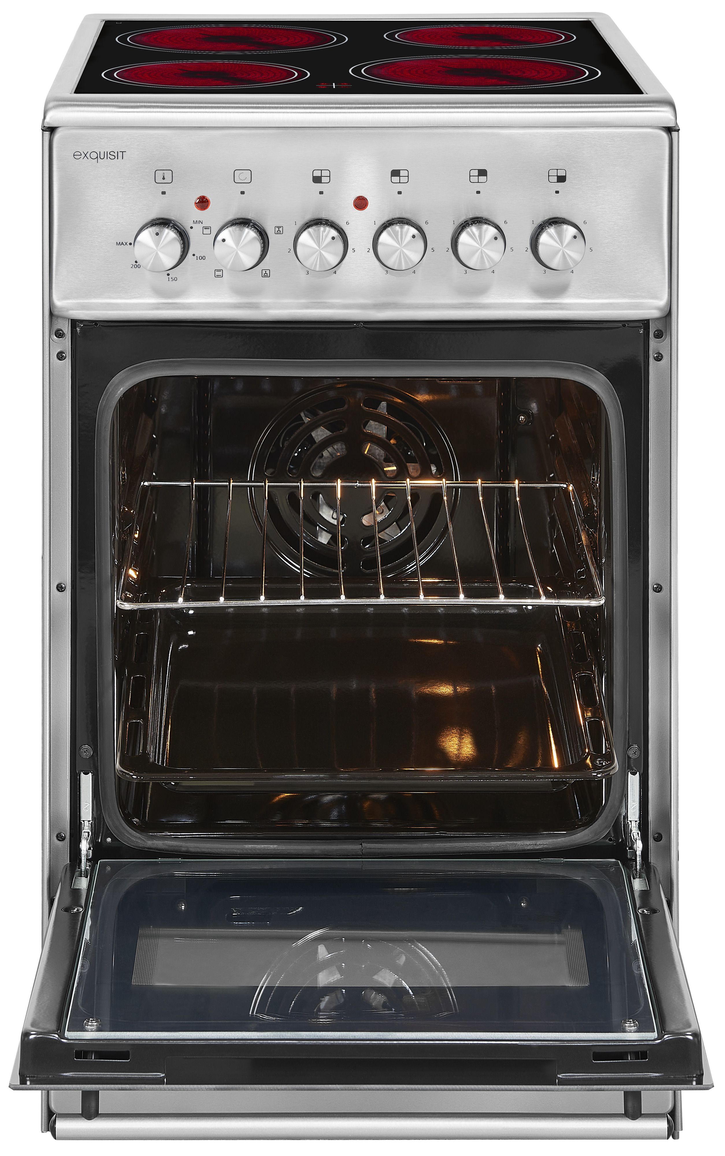 Exquisit ECM 5-4 inox Standherd mit Glaskeramik-Kochfeld, 46L, Energieeffizienzklasse A