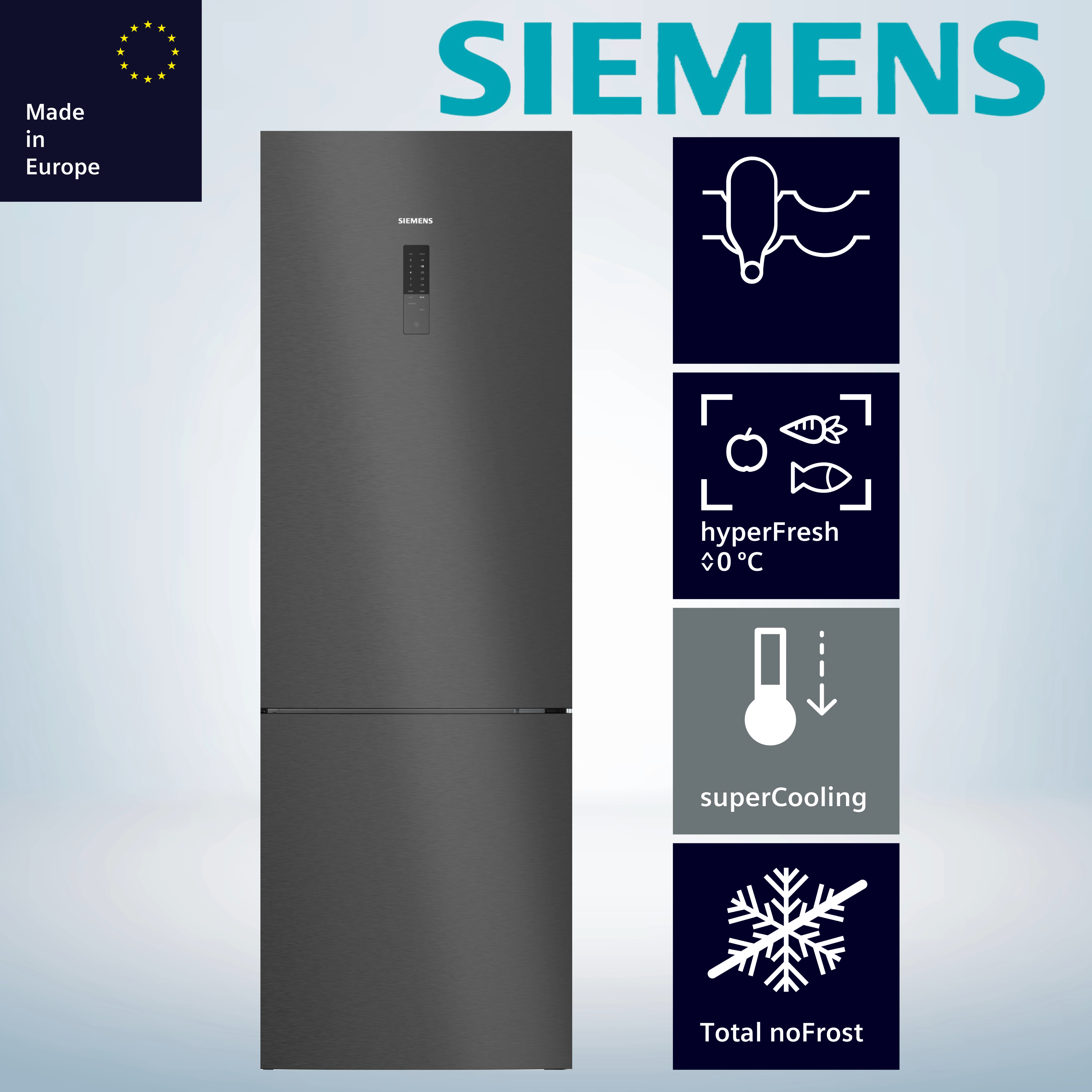 Siemens KG49NXXCF  Kühl-Gefrierkombination  Inhalt Kühlbereich 311 Liter  Höhe 203 cm