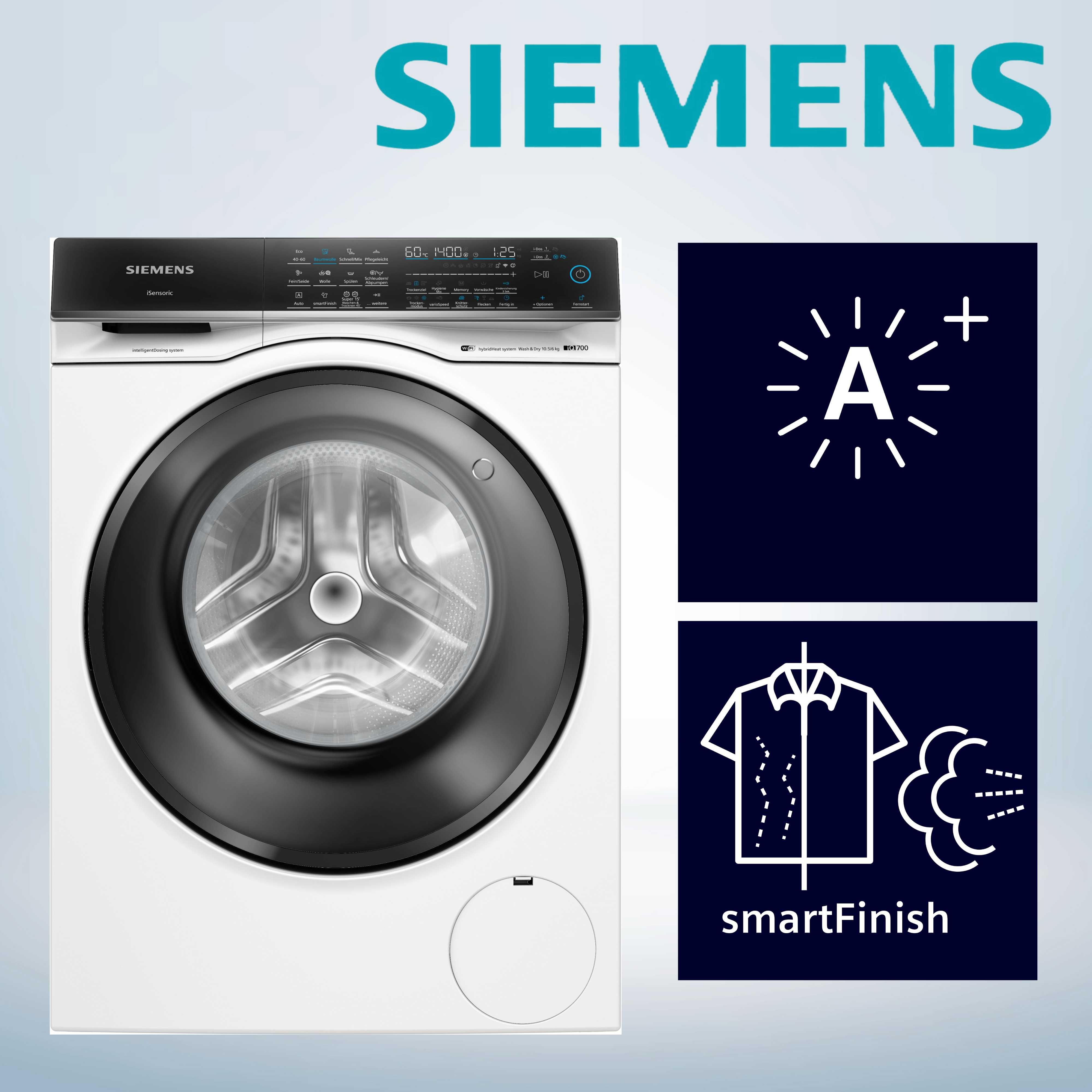 Siemens WN54C2A40 iQ700 Smarter Waschtrockner 10,5/6 kg, i-Dos - automatische Dosierung