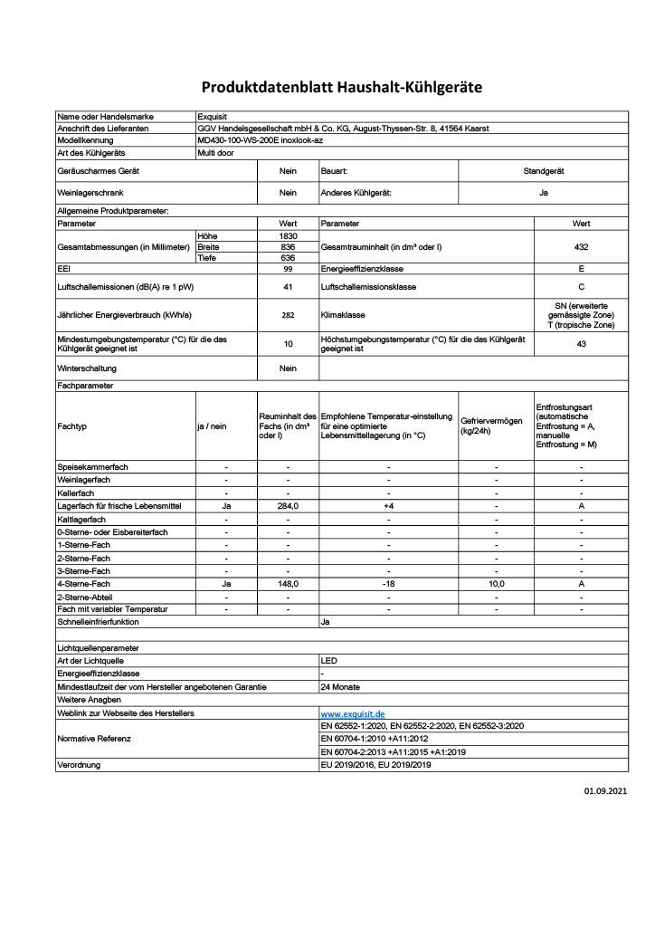Exquisit MD430-100-WS-200E inoxlook-az – Side-by-Side-Kühlschrank mit No-Frost und Wasserspender Exquisit MD430-100-WS-200E inoxlook-az – Side-by-Side-Kühlschrank mit No-Frost und Wasserspender