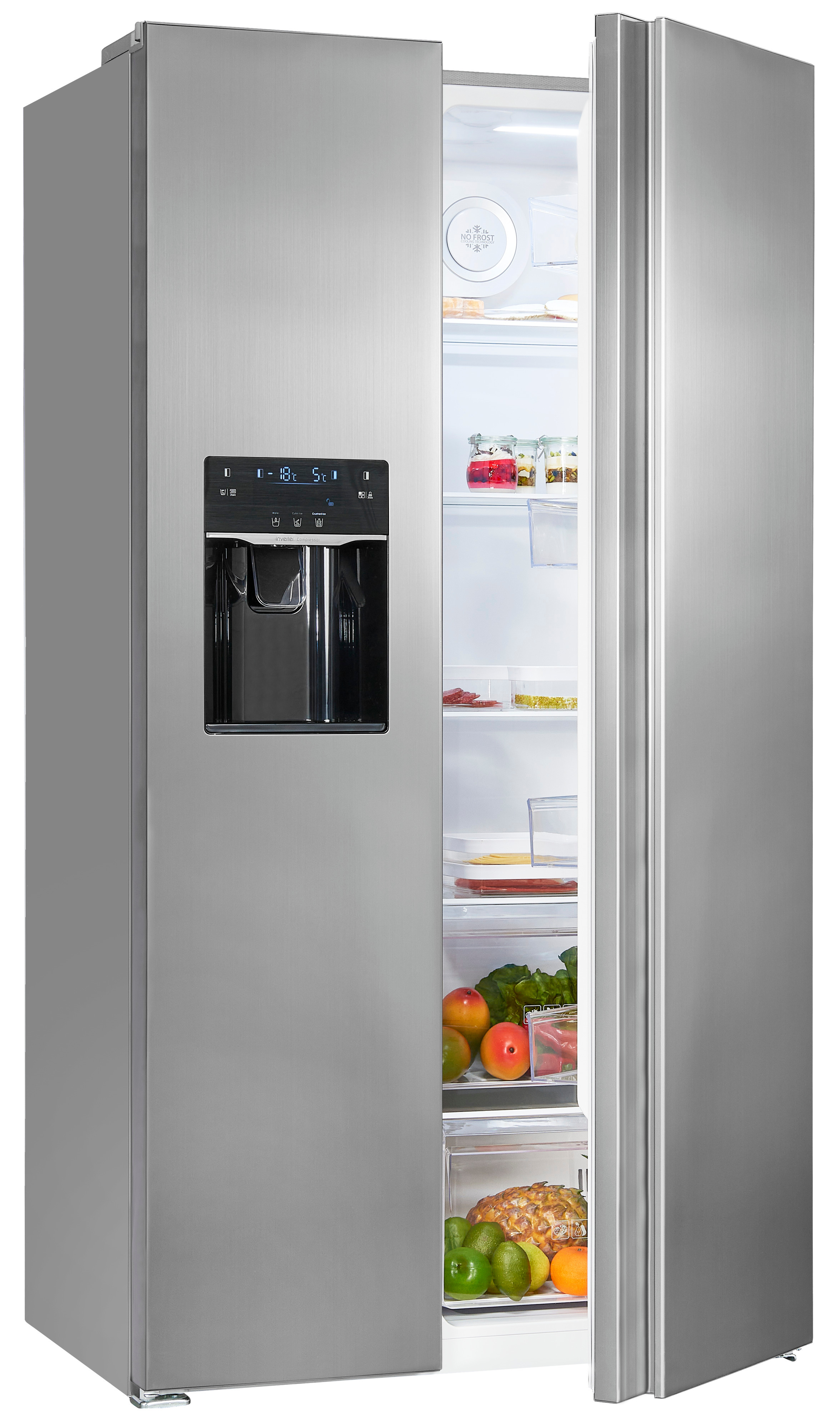 Exquisit SBS520-CF-040E inoxlook – Side-by-Side-Kühlschrank mit Eiswürfelspender, 513L, No-Frost, Silber/Grau Exquisit SBS520-CF-040E inoxlook – Side-by-Side-Kühlschrank mit Eiswürfelspender, 513L, No-Frost, Silber/Grau