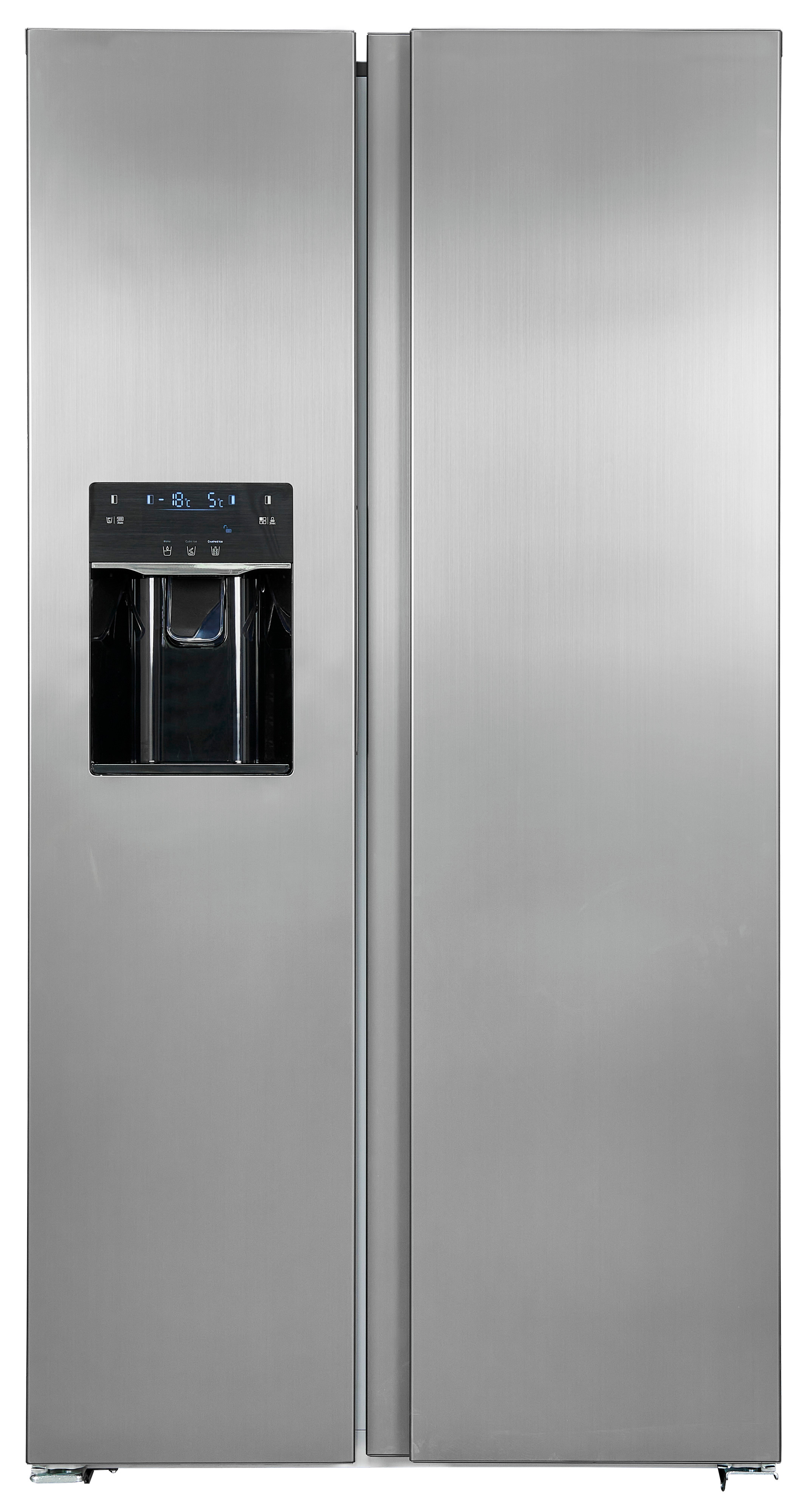 Exquisit SBS520-CF-040E inoxlook – Side-by-Side-Kühlschrank mit Eiswürfelspender, 513L, No-Frost, Silber/Grau