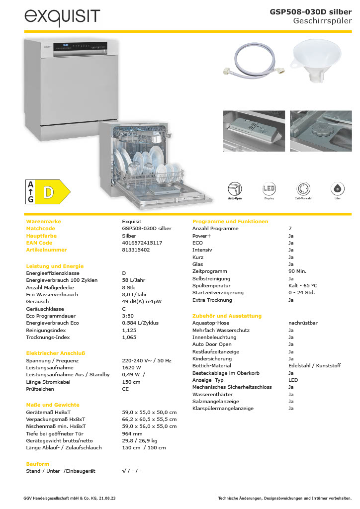 Exquisit GSP508-030D Silber Tischgeschirrspüler, kompakt, 8 Maßgedecke, Edelstahl-Optik Exquisit GSP508-030D Silber Tischgeschirrspüler, kompakt, 8 Maßgedecke, Edelstahl-Optik