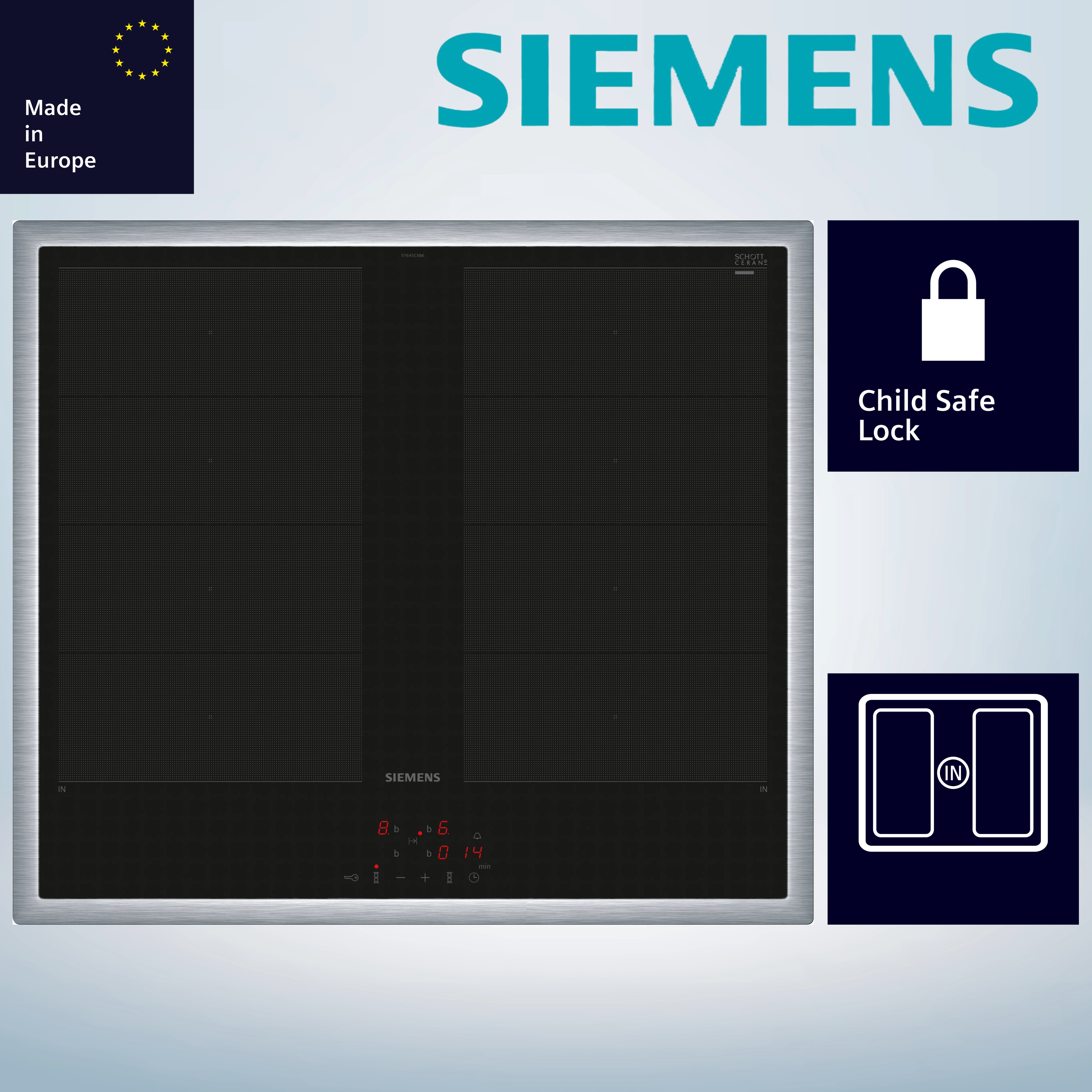 Siemens EY645CXB6E Induktionskochfeld  flacher, breiter Rahmen  herdgebunden  aufliegender Einbau
