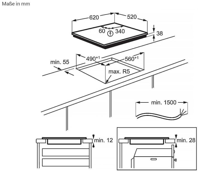  AEG HRB64470FB Glaskeramikkochfeld  Facettenschliff  autark  aufliegender Einbau  Slider-Steuerung 