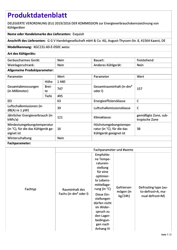 Exquisit KGC231-60-E-050C – Energieeffiziente Kühl-Gefrierkombination, 157 Liter, weiß Exquisit KGC231-60-E-050C – Energieeffiziente Kühl-Gefrierkombination, 157 Liter, weiß