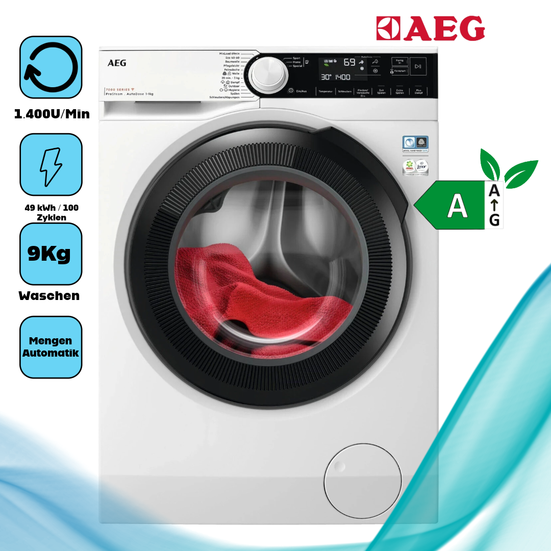 AEG LR7D70490  Frontlader  9 kg  1.400 U/Min  WLAN (Wi-Fi) 